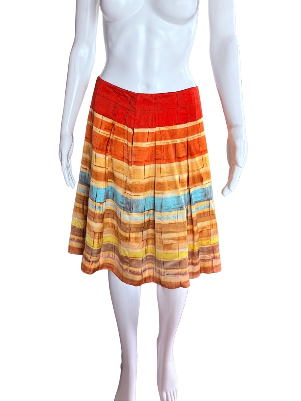 Vintage Etcetera Multicolor Striped A Line Silk Skirt